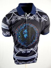 Men Polo Shirt Blue Floral Animal Prints Colorful Slim Fit Stretch Golf 3 Button
