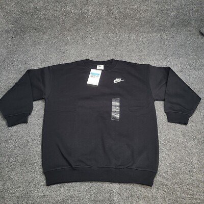 Nike Sweater Kids Medium Black White Embroider Logo Sweatshirt Boys Oversize Fit