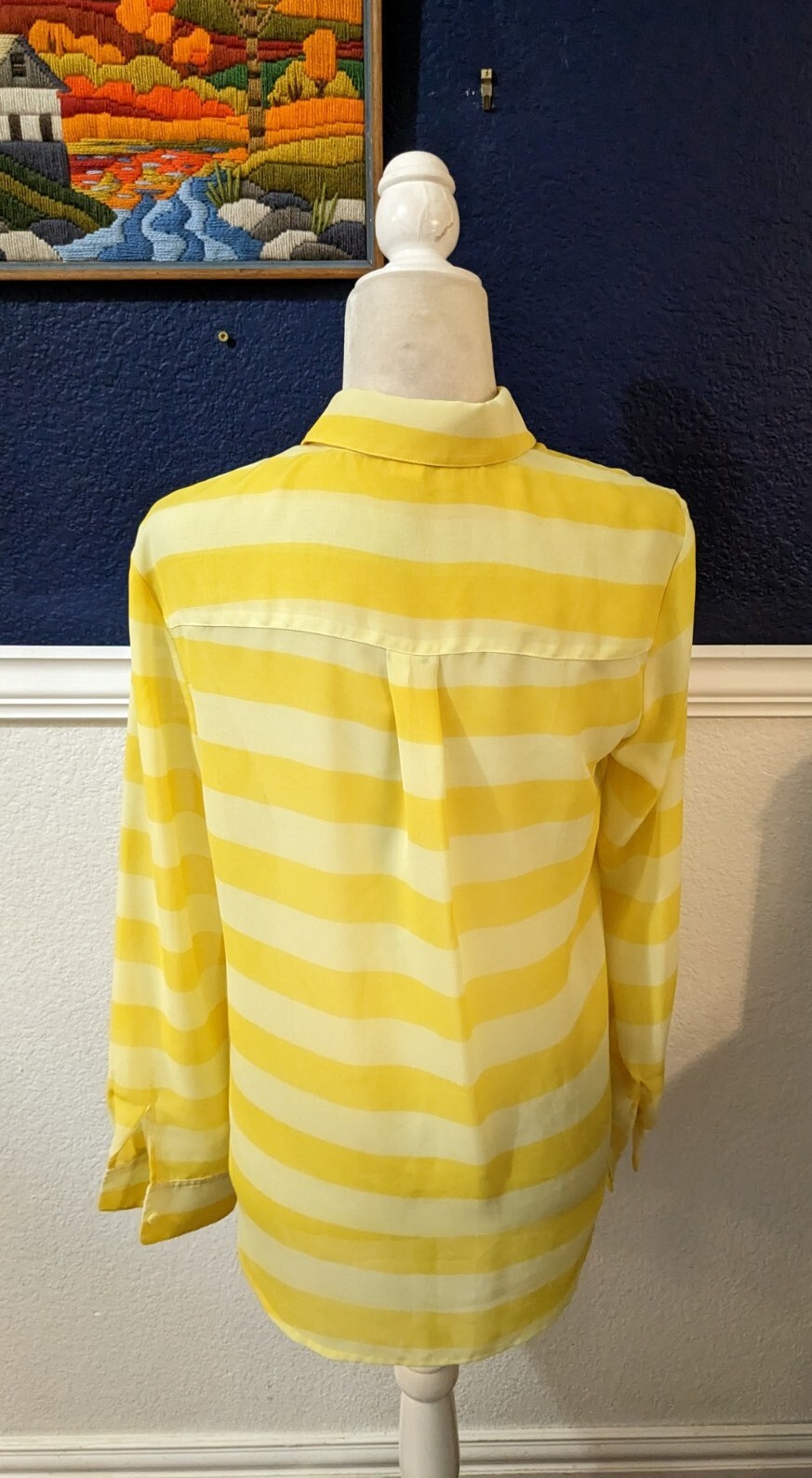 Coldwater Creek Yellow Stripe Semi-Sheer Button C… - image 4
