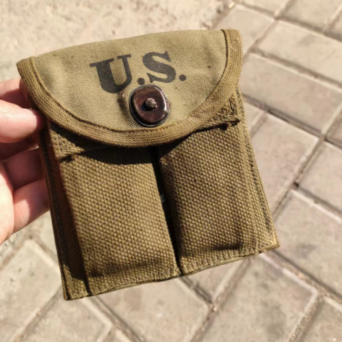 US Army USMC Marine WW2 M-1 CARBINE KHAKI BUTT AMMO POUCH EXC 43 Vtg Rare STOCK - Picture 1 of 6