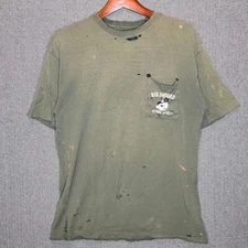 Big Dog Tshirt Men's Large Green Embroidered Thrashed Big Dog Dad Grunge 