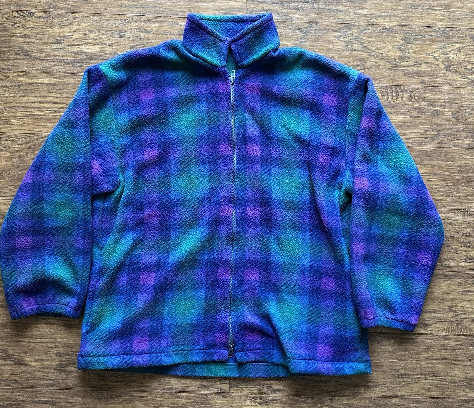 Vintage Unisex Fleece| Size L | Purple Blue Flannel| Read Description