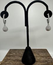 Bling 925 Sterling Silver Cubic Zirconia Teardrop Post Drop Dangle Hoop Earrings