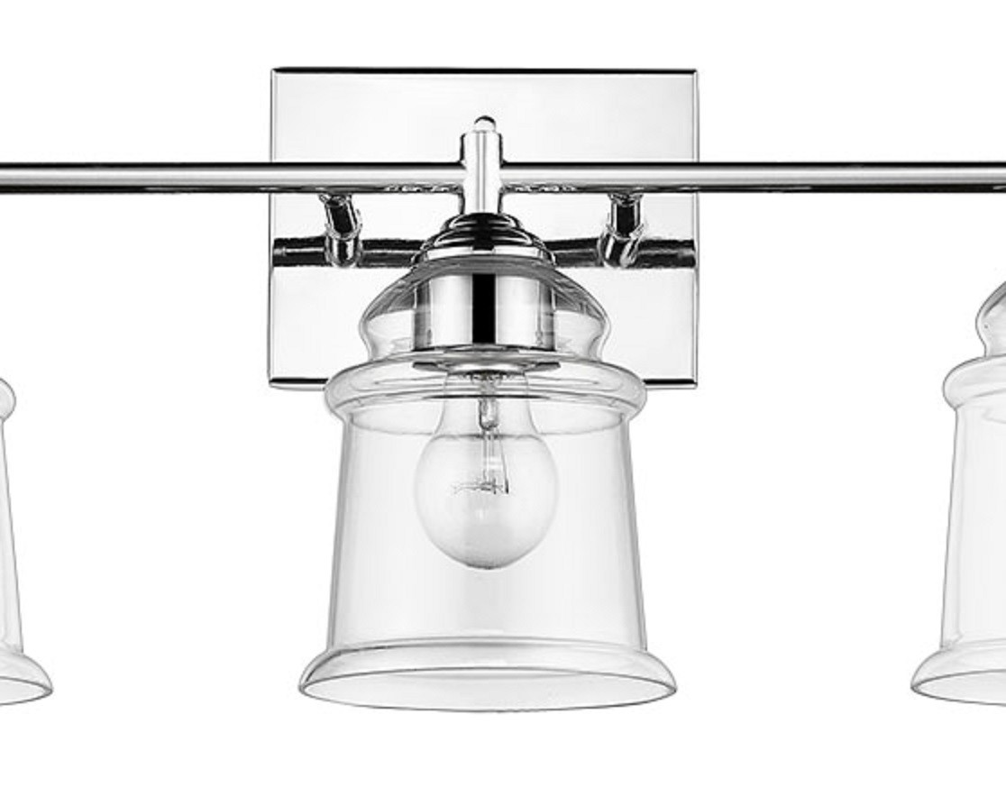 3Light Chrome Bathroom Light Fixture 22" W MidCentury Modern Vanity