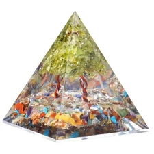 Orgone Mix Chakra Crystal Pyramid Filled with Peridot Tree for Reiki Healing ...
