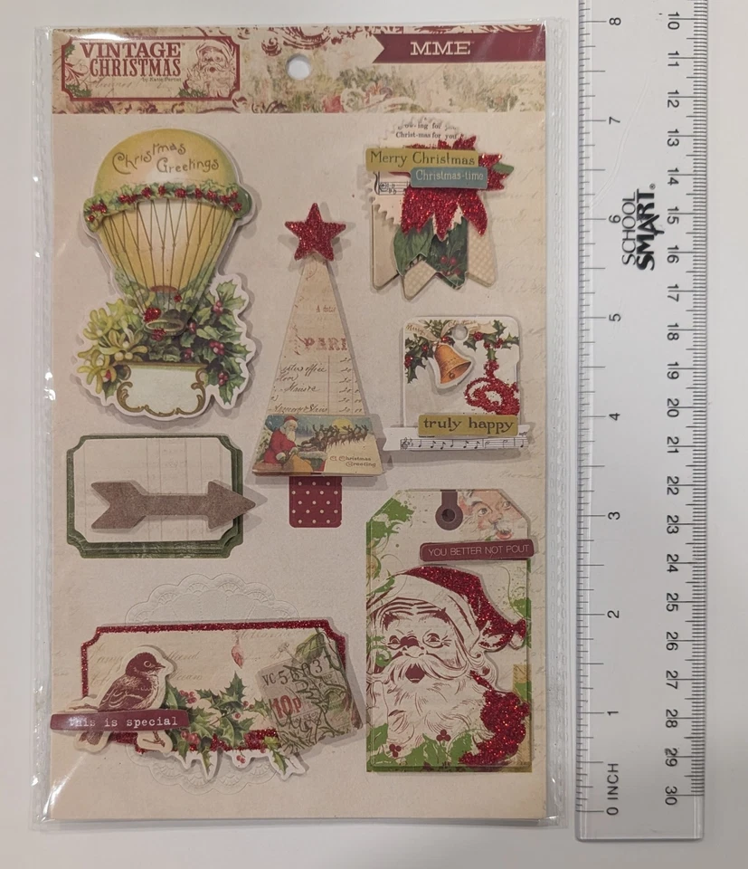 Pegatinas vintage de álbumes de recortes en capas de Navidad My Mind's Eye Foto 2 de 3