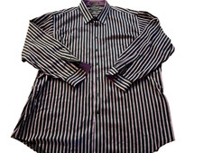 Paul Fredrick Shirt Mens 19x35 Purple Black Striped Classic Fit Non Iron Button