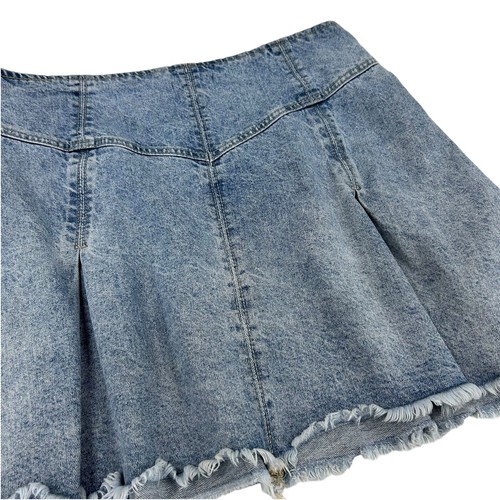 Gianni Bini Y2K Pleated Denim Side Zip Raw Hem Mini Skirt Juniors XL - Picture 7 of 8