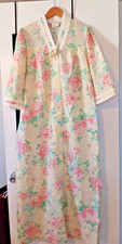 MISS ELAINE FULL LENGTH ROBE HOUSECOAT SZ.M FLORAL PERMA PUCKER VTG SNAPS NOS