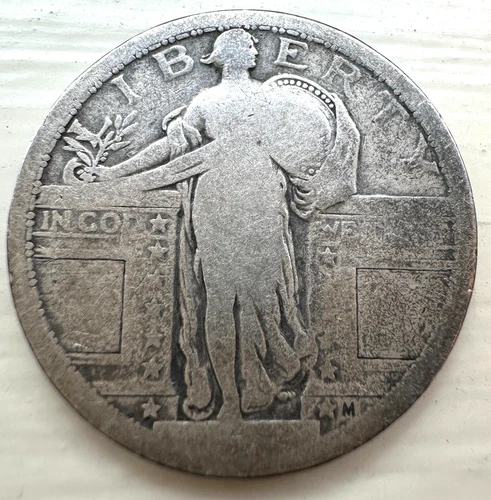 1916/1917 TYPE 1 STANDING LIBERTY QUARTER NO DATE REVERSE NO STARS UNDER EAGLE