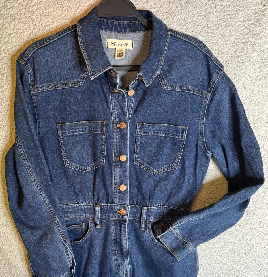Camisa Madewell Denim Western Midi Manga Larga Bolsillos Traseros Talla 6 Foto 2 de 4