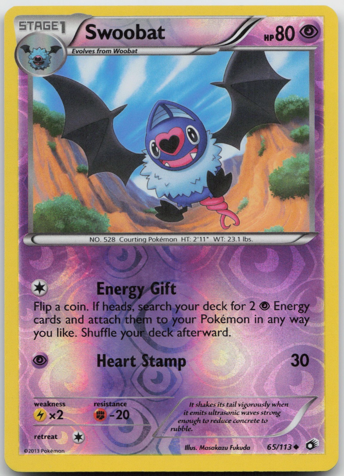 Swoobat Uncommon Psychic Legendary Treasures 65/113 LP 2013 Masakazu Fukuda Reve
