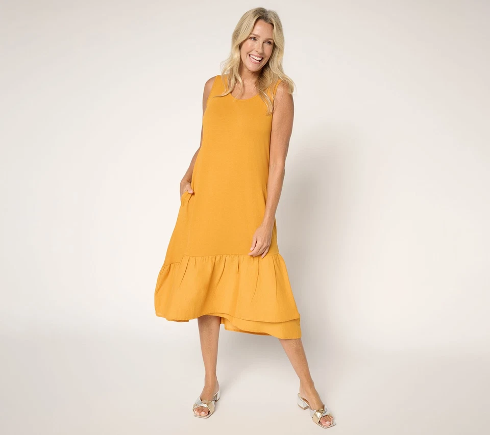 LOGO by Lori Goldstein Regular Knit Midi Tank Dress Inca Gold M New - Image 1 of 1