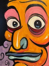 Bold Whimsical Abstract Face Art – Original 11x14 Colorful Painting