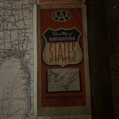 1942 AAA Northeastern States United States Road Map:  37.5 x 24 USED 