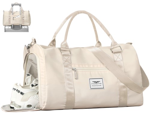 FIORETTO Womens Gym Tote Duffle Bag with Wet 17.7 x 10.2 x 7.5 inches, Beige