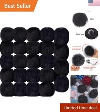 24 Pieces Faux Fur Pom Pom Black Pom Pom Balls with Elastic Loop Fluffy Faux ...