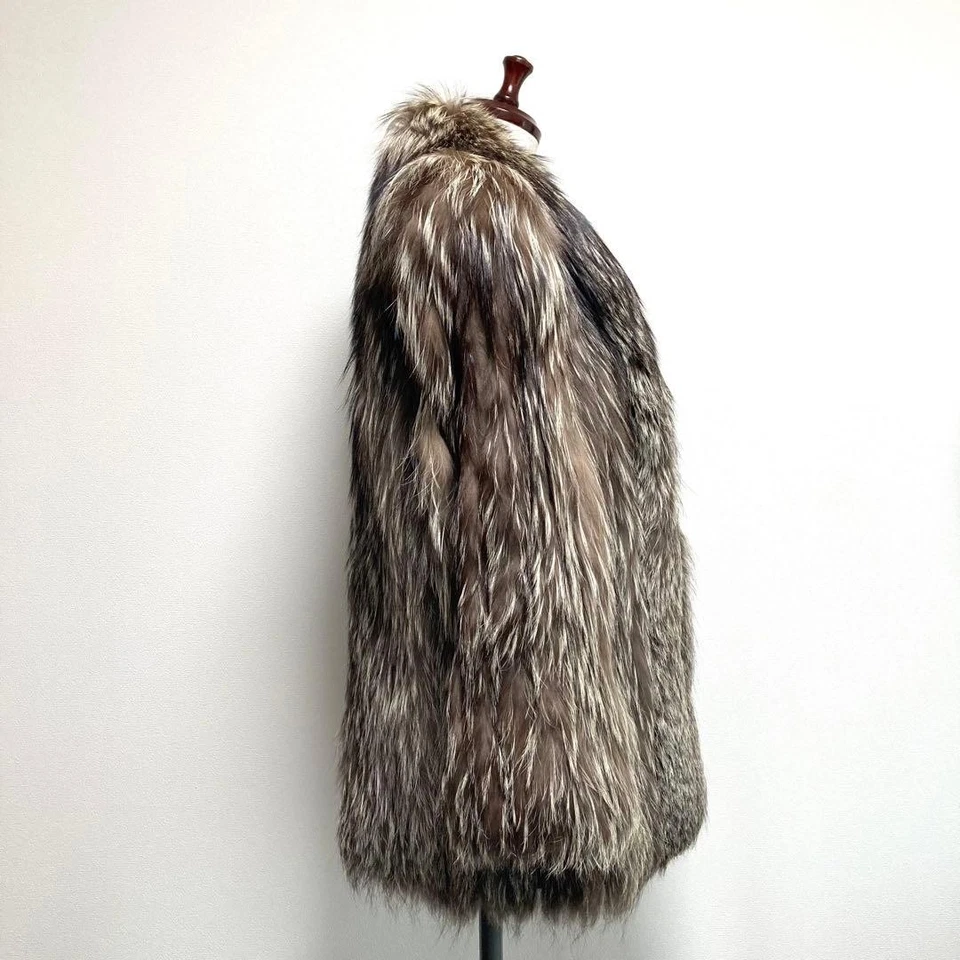 Grueso Largo Total 70 Zorro Plateado SAGA FOX Abrigo Piel Real S de Japón Foto 3 de 4