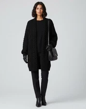 Maje made in Italy Black Wool Blend Oversized Cable Knit Cardigan Sweater 1