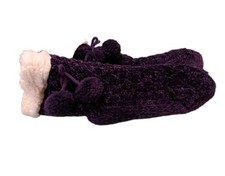 Muk Luks Sherpa Fleece Lined Deep Purple Slipper Socks w/ Non-slid Grip Bottoms