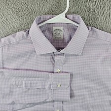 Brooks Brothers Regent Fit Dress Shirt 16.5 35 Purple Micro Check Supima Cotton