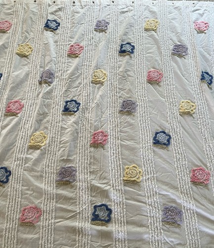 Chenille Shower Curtain Floral Vintage Cottagecore 100% Cotton