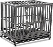 LUCKUP Heavy Duty Dog Cage Metal Kennel 42in with Wheels