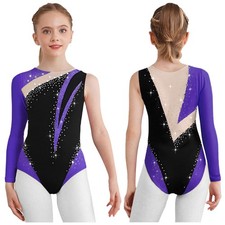 Girls Unitard Stage Performance Bodysuit Shiny Rhinestones Leotard Jazz Ballet