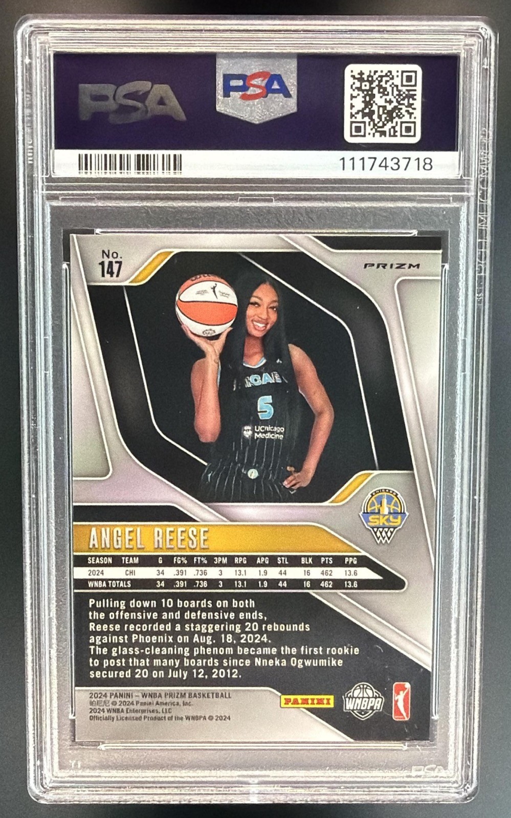 2024 Panini Prizm WNBA Angel Reese #147 Orange Ice Prizm RC Rookie PSA 10 view 2