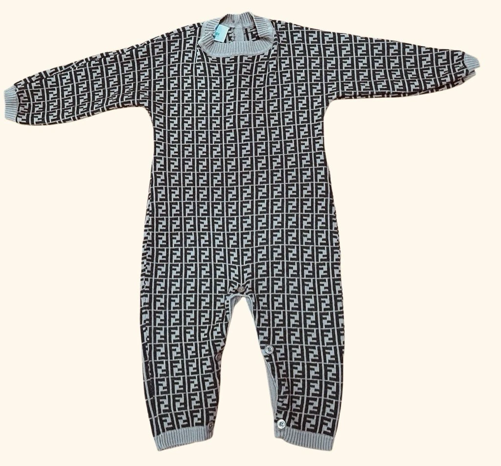 Fendi — Fendi Baby 1 Piece Romper Cotton Cashmere All Over FF Print Brown 3Y