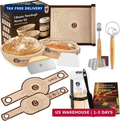 Sourdough Bread Baking Supplies with 24oz Starter Jar, 9'' Round & 10'' Oval Indon