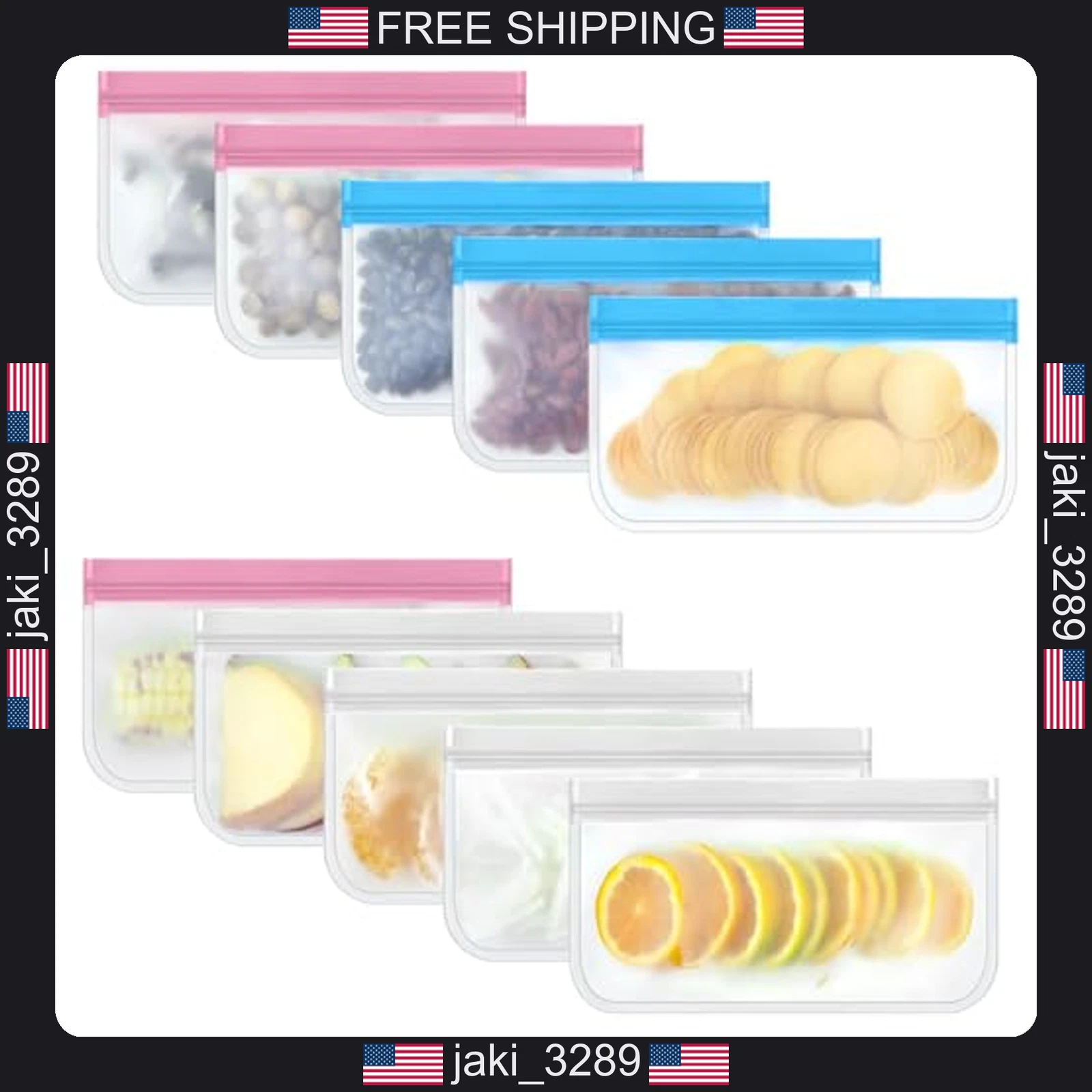 Snack Bags Dishwasher Safe,10Pack Reusable Silicone Extra Thick Leak-proof