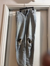 Forever 21 Girls Destroyed Jeans Adjustable Waist Lt Wash Blue Sz 13/14 16228