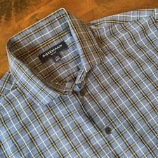 Mizzen Main Leeward Dress Shirt Mens Large Blue Plaid Classic Fit Stretch