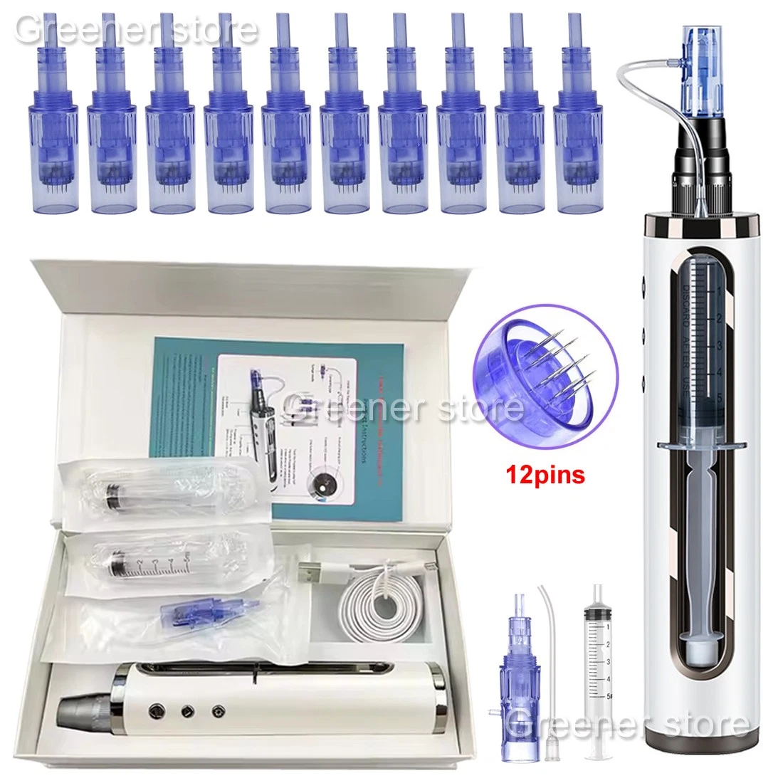 Stylet Mésothérapie Visage - Appareil De Dermabrasion Hydratante Avec Aiguilles 12/24/36, Machine De Soin à Domicile