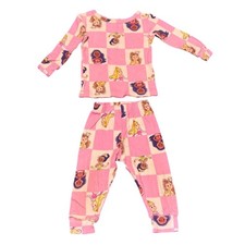 Disney Princess Pink Checkerboard Pajama Set Moana Belle Aurora 18M Cotton