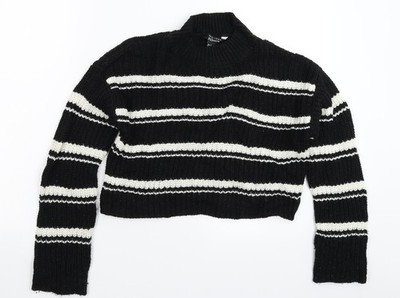 New Look Mädchen Strickpullover Pullover schwarz gestreift Größe 12-13 Jahre