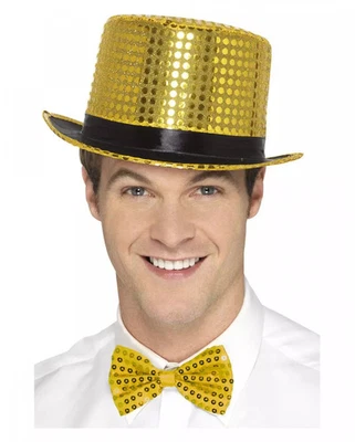 SMIFFYS Goldener Pailletten Zylinder 12cm für Fasching & Halloween