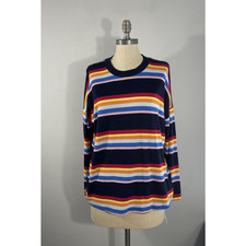 Style  Co Women Knit Pullover Sweater Top Sz M In Blue Stripe Long Sleeve Soft