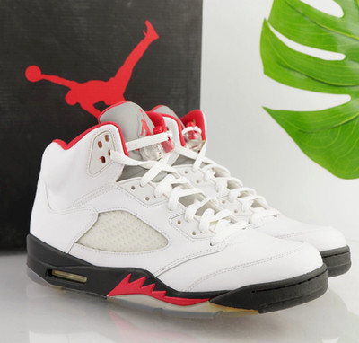 Air Jordan 5 Retro Mens White Fire Red Sneaker Size 10 Black 2013 Shoes With Box