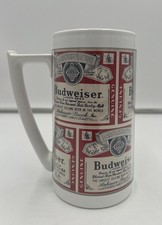 Vintage Budweiser Beer Advertising Plastic Thermo-Serv Insulated Mug Made In USA