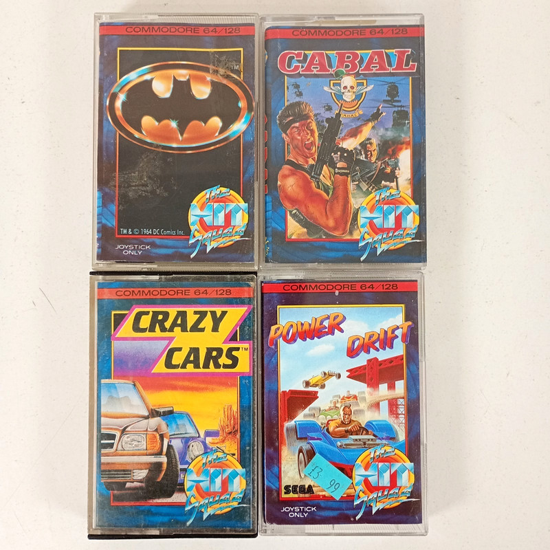 4 x Commodore 64 C64 128 Hit Squad Games Batman Cabal Crazy Cars Power Drift
