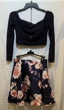 My Michelle Two-Piece Dress Navy Crop Top Flowered Skirt - Size 7