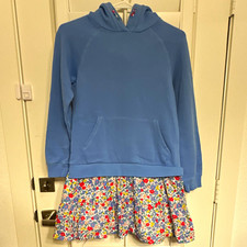 Boden Girls 1-Piece Blue Pullover Hoodie w/ Hood  Floral Skirt Set 11-12Y
