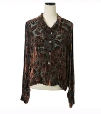 Citron Santa Monica Silk Velvet Burnout Whimsigoth Y2K Button Front Blouse*Flaw*