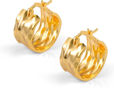 925 Sterling Silver Earrings Hammered Small Chunky Hoop Earrings for Women Hypoa