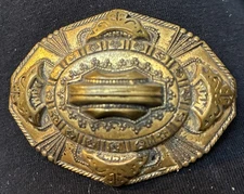 Antique Edwardian Sash Pin Gilt Repousse’ Architectural Large Brooch “C” Clasp