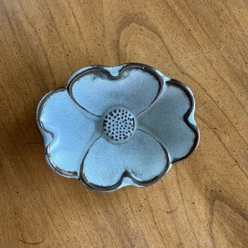 Vtg Frankhoma Pottery Woodland Moss Blue Dogwood Flower Trinket Dish #477