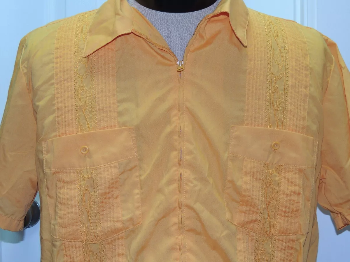 Camisa de Boda Mexicana L Guayabera para Hombre Naranja Claro Bordada Cremallera