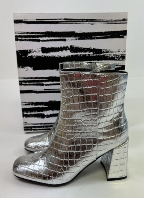 Dolce Vita DV Jana High Heel Bootie Boots Silver Croc Size 5.5